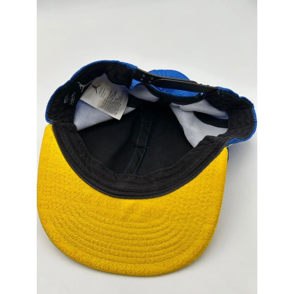 Jordan Youth Snapback Hat Blue Yellow Jumpman Logo All Over 23 Pattern Cap
